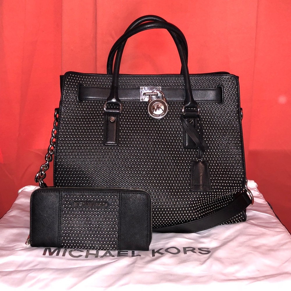 MICHAEL KORS Black Studded Hamilton bag & wallet